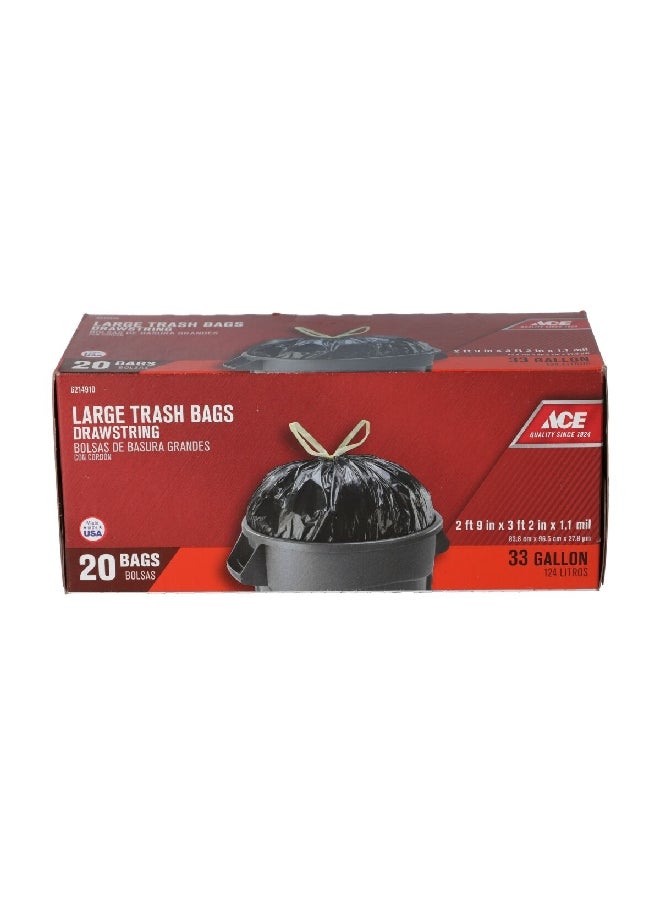 ACE - 20-Piece Tall Drawstring Trash Bag Black 33 gal 1323885 - Image 1