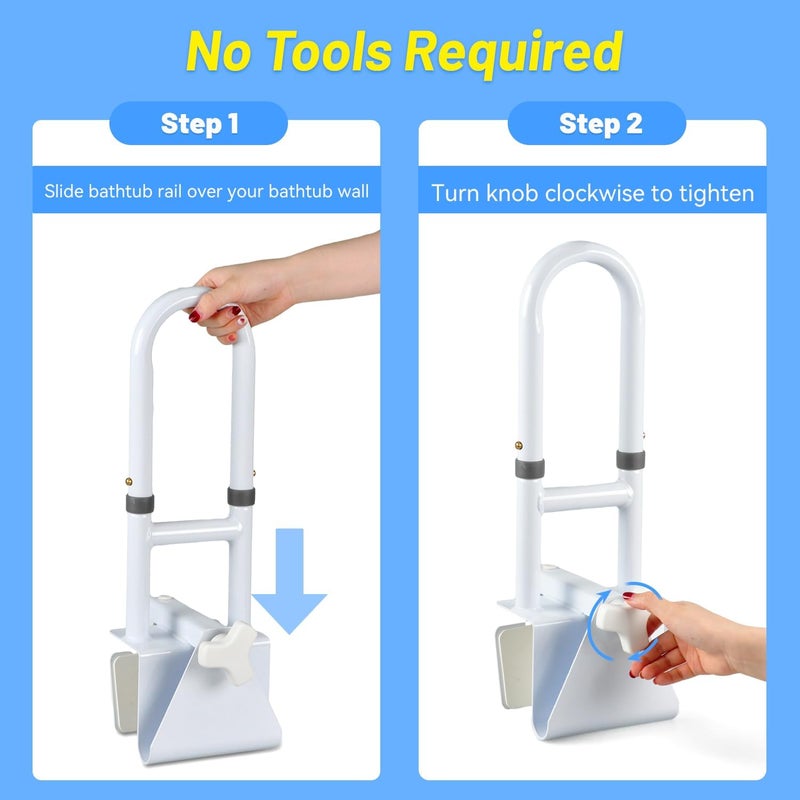 Icedeer Bathtub Grab Bars for Seniors, Tub Handle Grab Bar for Elderly Bath Support, Bathtub Safety Rail, Assistance Bathtub Handle Clamp for Bathroom, 3.3"- 7" Width Adjustable, White - Image 4