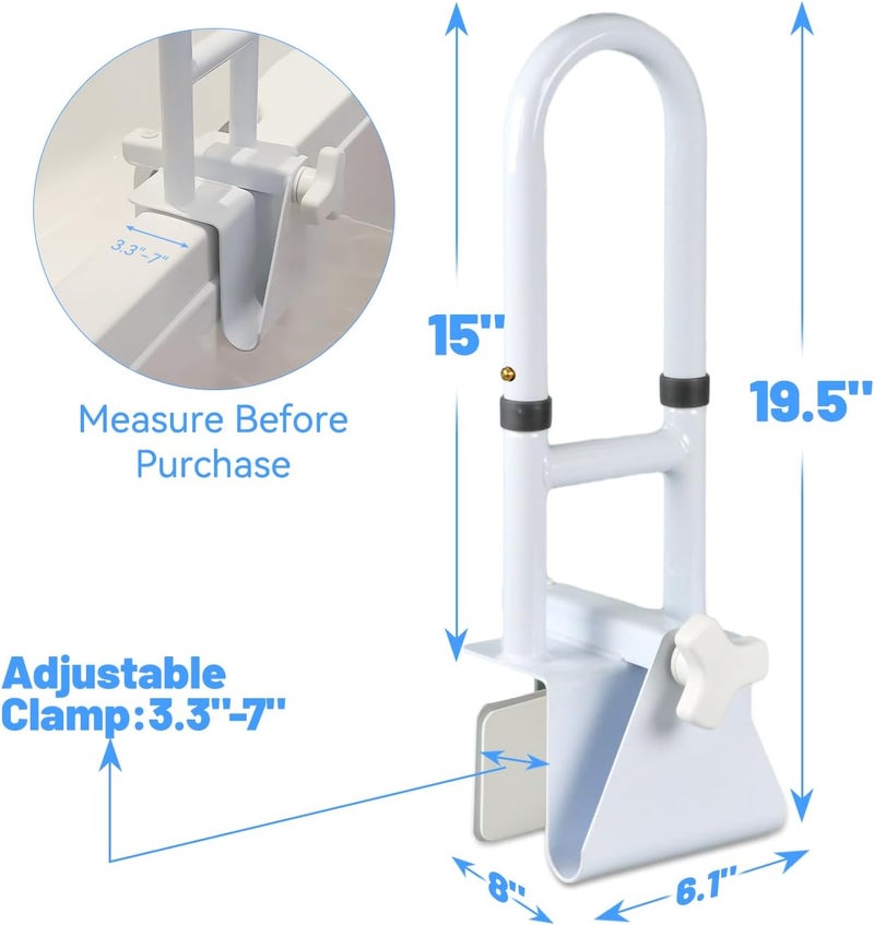 Icedeer Bathtub Grab Bars for Seniors, Tub Handle Grab Bar for Elderly Bath Support, Bathtub Safety Rail, Assistance Bathtub Handle Clamp for Bathroom, 3.3"- 7" Width Adjustable, White - Image 2