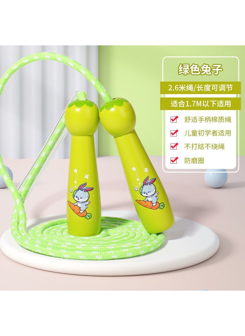 Childrens Rope Skipping Boys and Girls Primary School Students Kindergarten Sporting Goods Beginners Pushcard Adjustable Rope Skipping Wooden Toys Green Rabbit 
