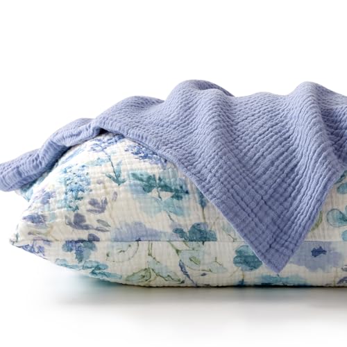 TILLYOU Muslin Toddler Pillowcase 2 Pack 13x18 Soft Travel Cotton Pillow Case Kids for Boys and Girls Blue Flower - Image 1
