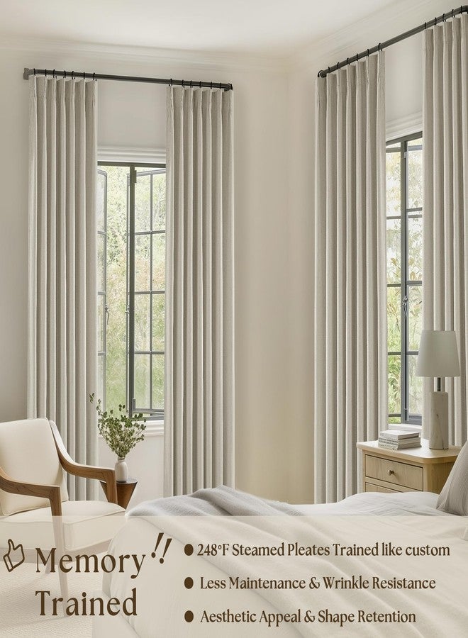 TWODRAPES Beige Blackout Linen Curtains 108 Inches Long for Bedroom Pinch Pleated Black Out Curtains Lined 2 Layers Memory Shape Noise Reducing Rustic Farmhouse Living Room Darkening Window Drapes Oatmeal - Image 2