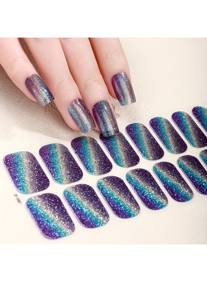 Rozino 5 Sheets Glitter Cat Eye Self-Adhesive Press On Nail Strips for Women - Image 2