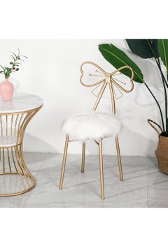LINGWEI Makeup Chair Metal Vanity Chair Fur Cushioned Padded Seat Makeup Dressing Stool Bench with Butterfly Backrest Child Dining Chair Furniture Bedroom Makeup Stool  - Image 3