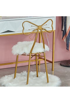 LINGWEI Makeup Chair Metal Vanity Chair Fur Cushioned Padded Seat Makeup Dressing Stool Bench with Butterfly Backrest Child Dining Chair Furniture Bedroom Makeup Stool  - Image 4