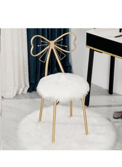 LINGWEI Makeup Chair Metal Vanity Chair Fur Cushioned Padded Seat Makeup Dressing Stool Bench with Butterfly Backrest Child Dining Chair Furniture Bedroom Makeup Stool  - Image 1