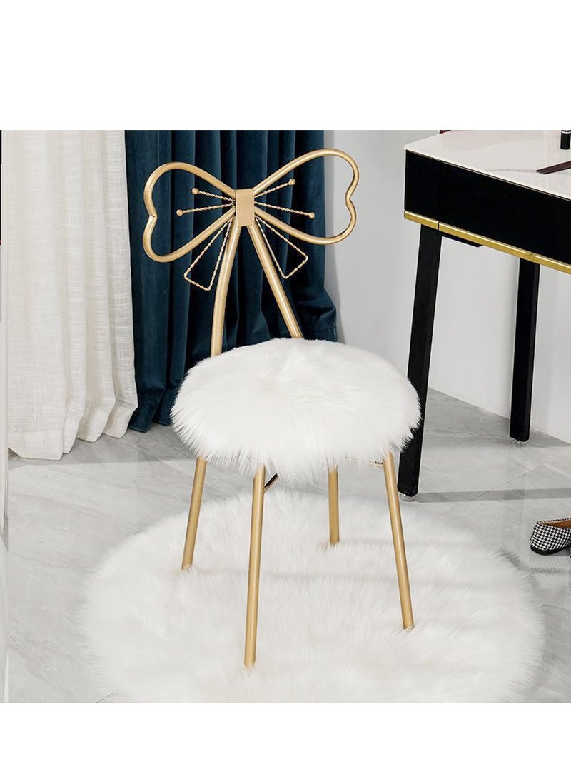 LINGWEI Makeup Chair Metal Vanity Chair Fur Cushioned Padded Seat Makeup Dressing Stool Bench with Butterfly Backrest Child Dining Chair Furniture Bedroom Makeup Stool - Image 1