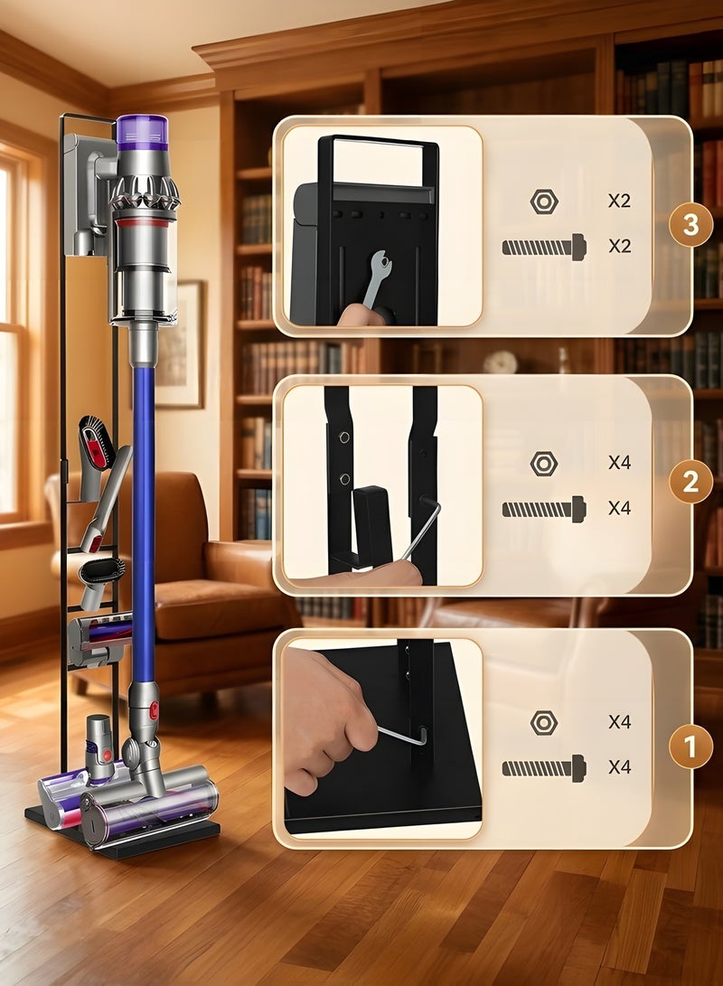 بيوينتي بوينتي نسخة عالمية من حامل المكنسة الكهربائية متوافق مع Dyson V15 V12 V11 V10 V8 V7 V6 مع عجلات، حامل أرضي معدني متوافق مع المكنسة الكهربائية اللاسلكية المحمولة وملحقات Dyson - Image 3