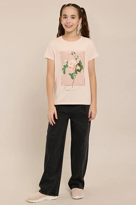 R&B Printed T-Shirt with Crew Neck and Short Sleeves