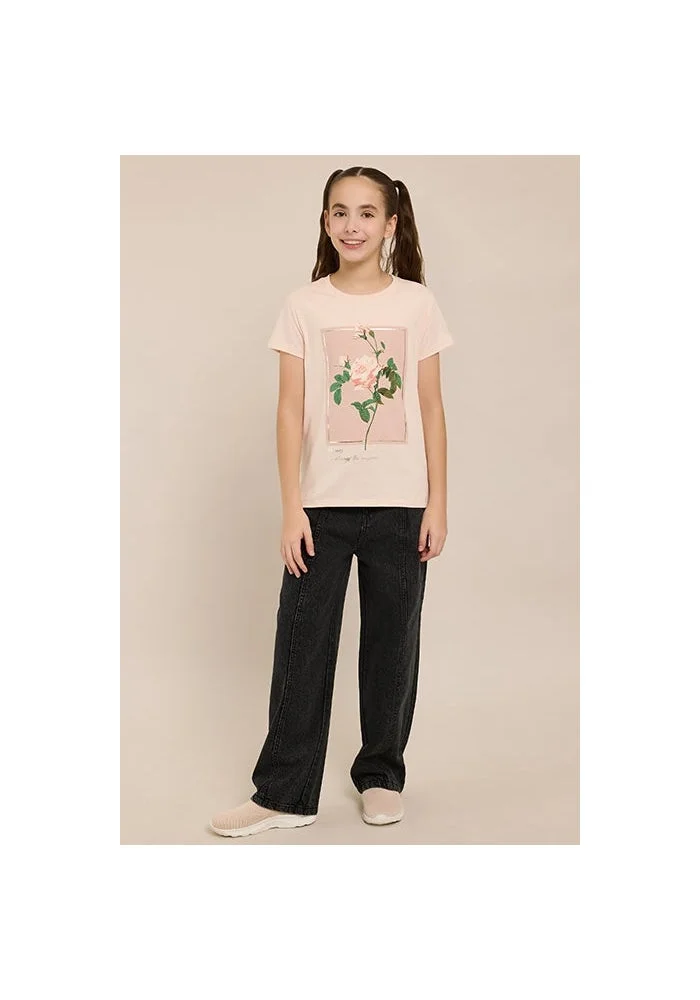 أر أند بي Printed T-Shirt with Crew Neck and Short Sleeves