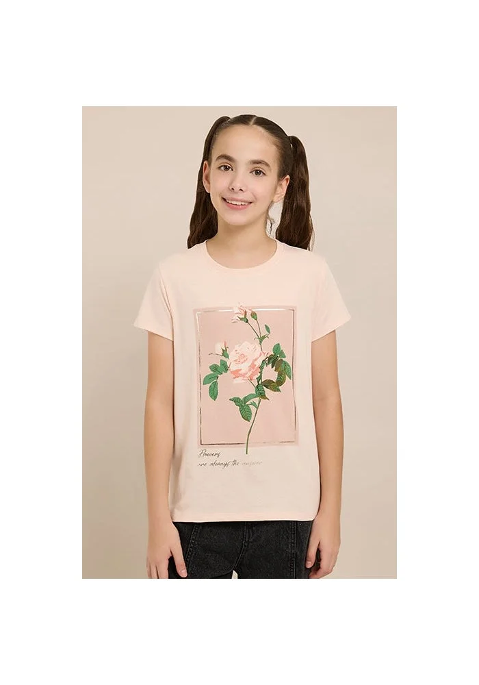 أر أند بي Printed T-Shirt with Crew Neck and Short Sleeves