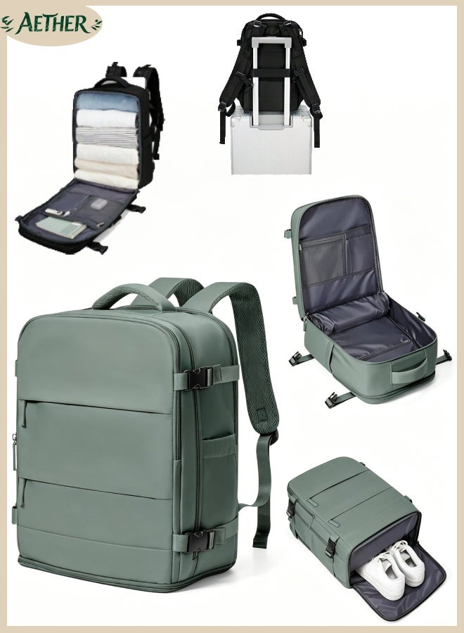 AETHER Durable Military Green Laptop Backpack for Business Travel and Students with 17 Inch Laptop Compartment Tablet Pocket Shoe Bag Adjustable Shoulder Strap (43cm x 18cm x 30cm) - Image 1