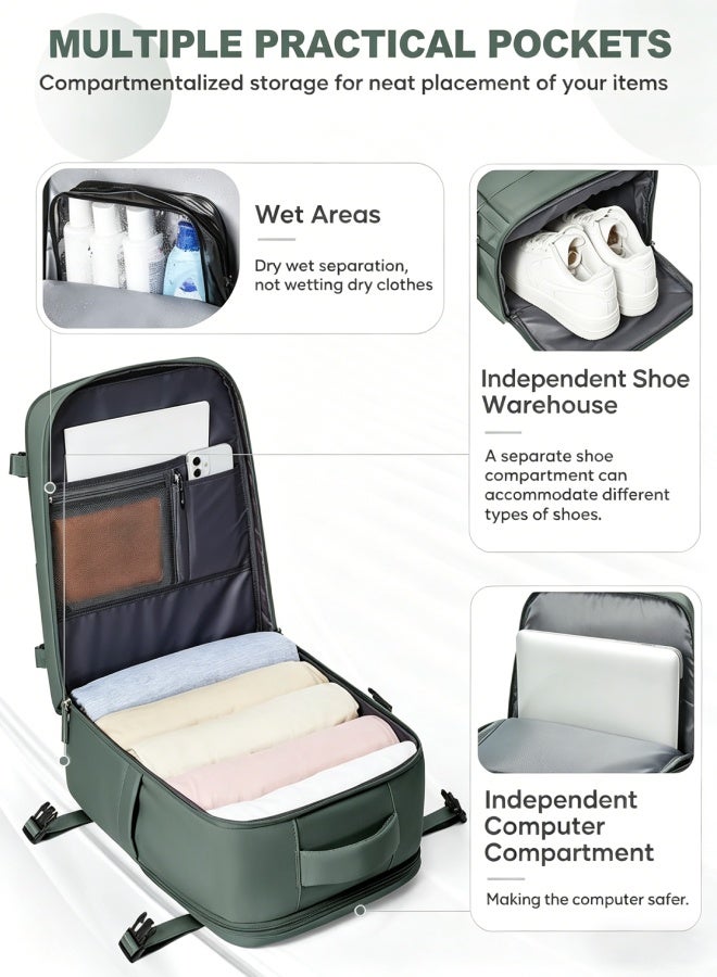 AETHER Durable Military Green Laptop Backpack for Business Travel and Students with 17 Inch Laptop Compartment Tablet Pocket Shoe Bag Adjustable Shoulder Strap (43cm x 18cm x 30cm) - Image 4