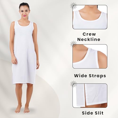 Happy Bunny Full Knee Length Cotton Camisole Inner Long Slip for Women - Firm Notstretchable Slip Lining for Kurti and Chickankari Suits/Tops - Suits Summer and Winter - Image 2