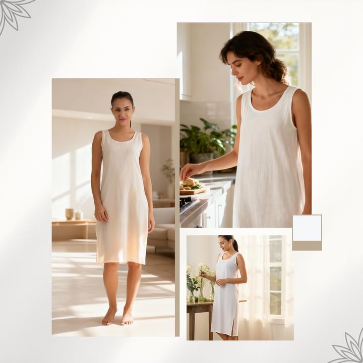 Happy Bunny Full Knee Length Cotton Camisole Inner Long Slip for Women - Firm Notstretchable Slip Lining for Kurti and Chickankari Suits/Tops - Suits Summer and Winter - Image 5
