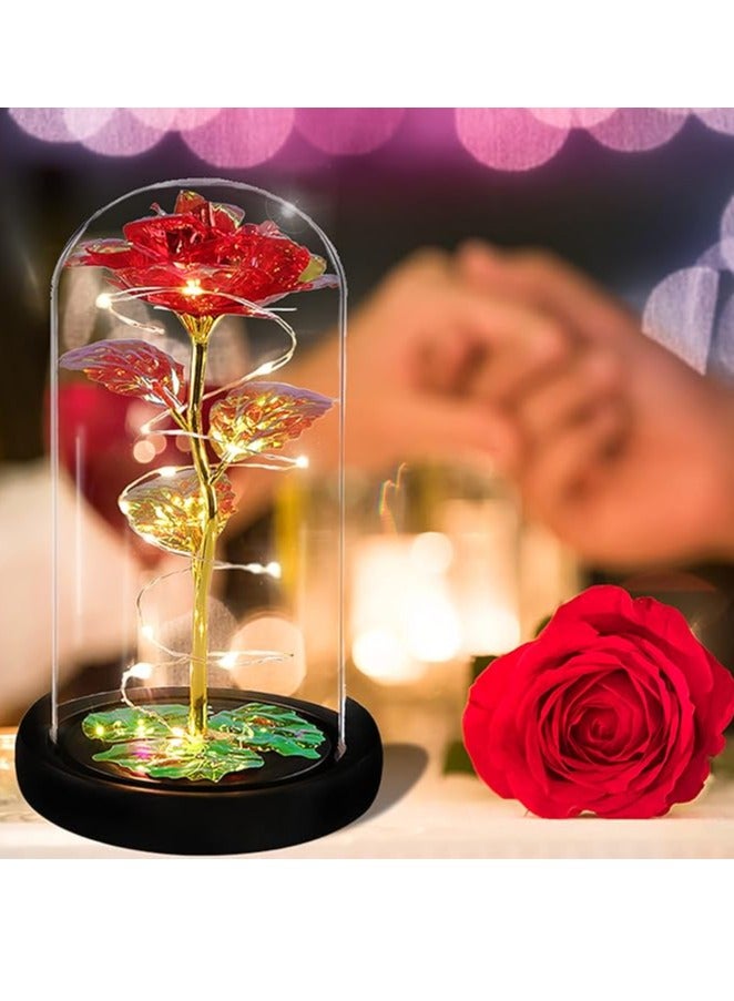 Home Decor Led Light The Little Prince Rose Flower Night Light Glass Lampshade Artificial Rose Flower Table Lights Home Decoration Gift For Valentine'S Day, Mother'S Day, Anniversary, Birthday, Wedding, - Image 1