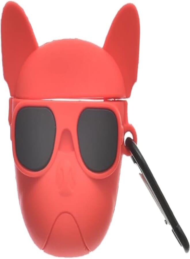 G-Power Silicone Full Cover Airpod Protective Case Designed With Dog Shaped And Contains Ring Strap Suitable For Airpods 1/2 - Red Black 