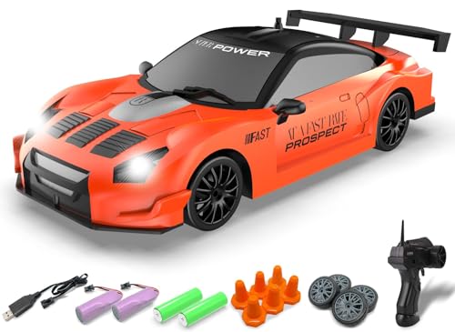 RACENT 124 Scale RC Drift Car 10MPH 4WD Remote Control Car with LED Light Racing and Drifting Wheels 2 Rechargeable Batteries Perfect Toy for Boys Girls Kids Orange - Image 1