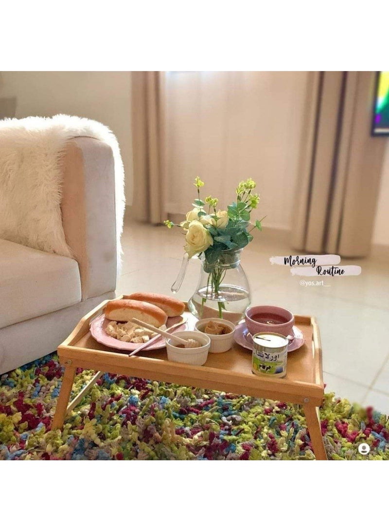 طاولة تقديم طعام قابلة للطي من خشب الزان الطبيعي مقاس 40 × 60 سم – ترابيزة متعددة الاستخدامات للإفطار والعمل والدراسة واللاب توب والرحلات مع أرجل قابلة للطي مقاومة للماء - Image 5