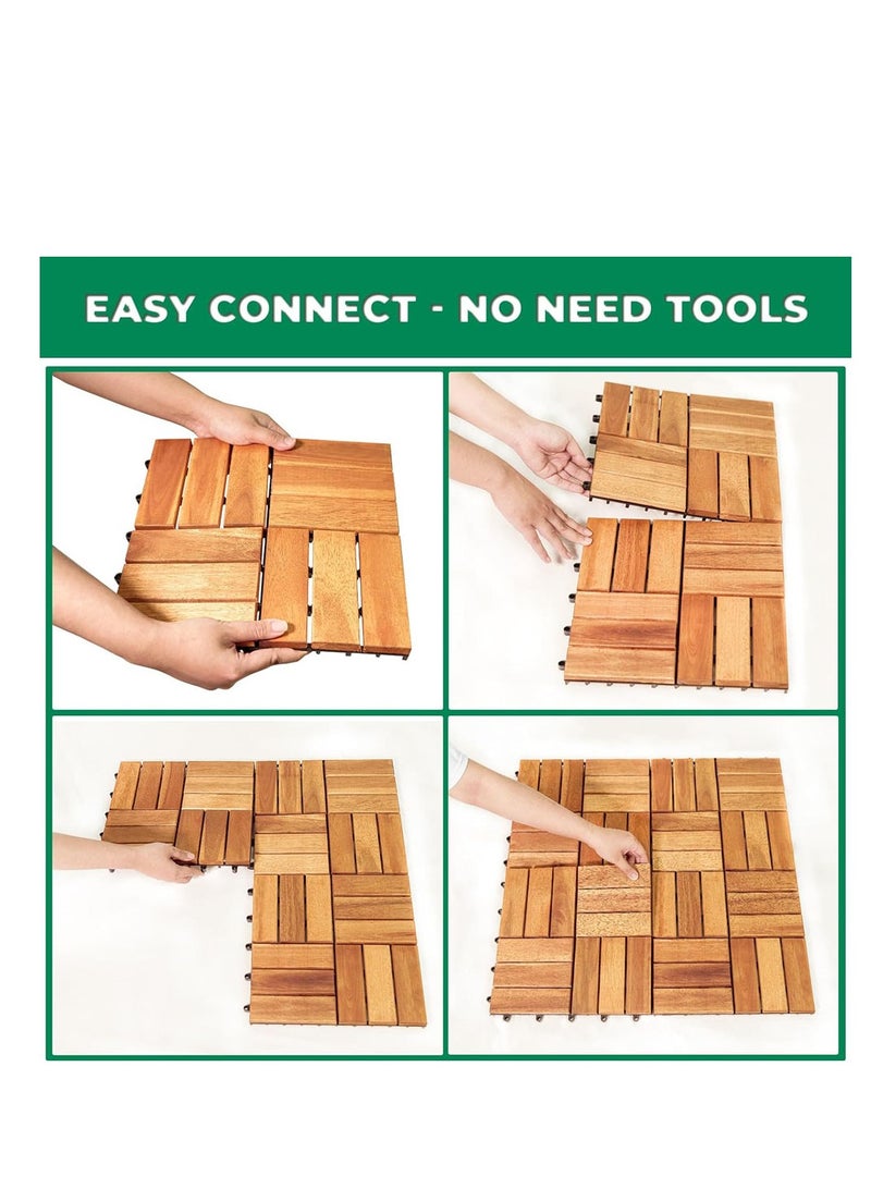 𝐅𝐅𝐃 Unique Patterns Durable Wood Decking Tiles with Snap Plastic Base 31x31x3 cm | Waterproof & Weather-Resistant