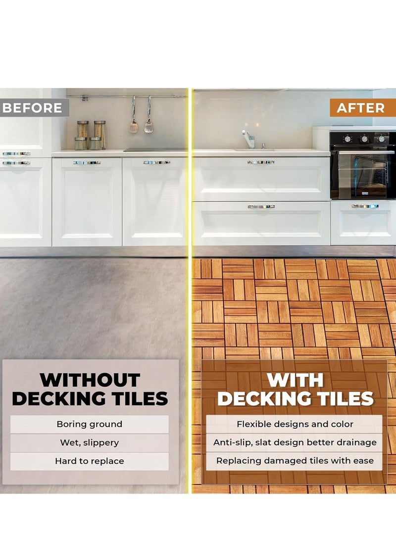 𝐅𝐅𝐃 Unique Patterns Durable Wood Decking Tiles with Snap Plastic Base 31x31x3 cm | Waterproof & Weather-Resistant