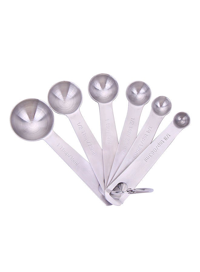 NIBEMINENT 7-Piece Measuring Spoon With Leveller And Ring Holder Set Silver 12.5centimeter