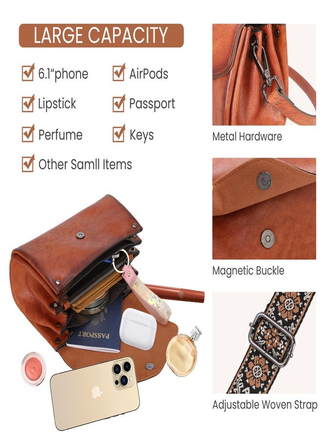 HESHE Leather Crossbody Bags for Women Shoulder Handbags Satchel Purses Lightweight Functional Bags with 2 Adjustable Strap (Brown) - Image 5