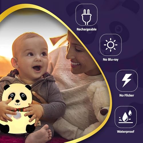 Lexton Cute Panda Night Light, Silicone Warm White, Nursing Room Light, USB Rechargeable Bedside Lamp, 1 Pc - Image 5