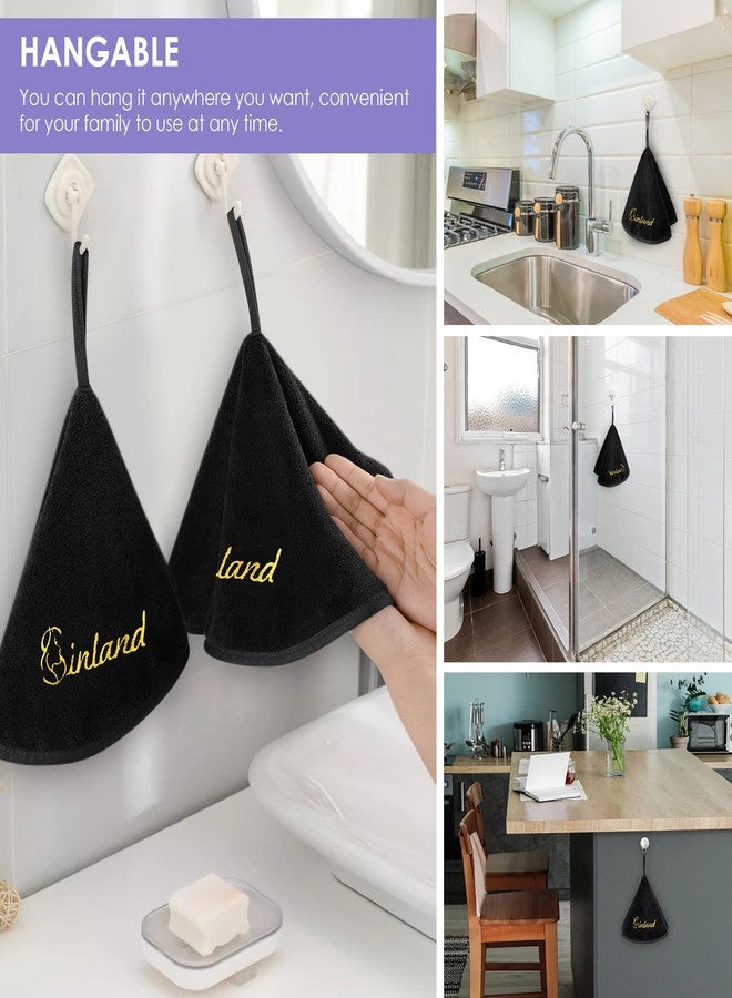 Sinland منشفة يد ميكروفايبر معلقة من SINLAND ناعمة وامتصاصها عالي، منشفة يد دائرية مع حلقة تعليق، قابلة للتعليق في المطبخ والحمام، 3 قطع باللون الأسود - Image 3