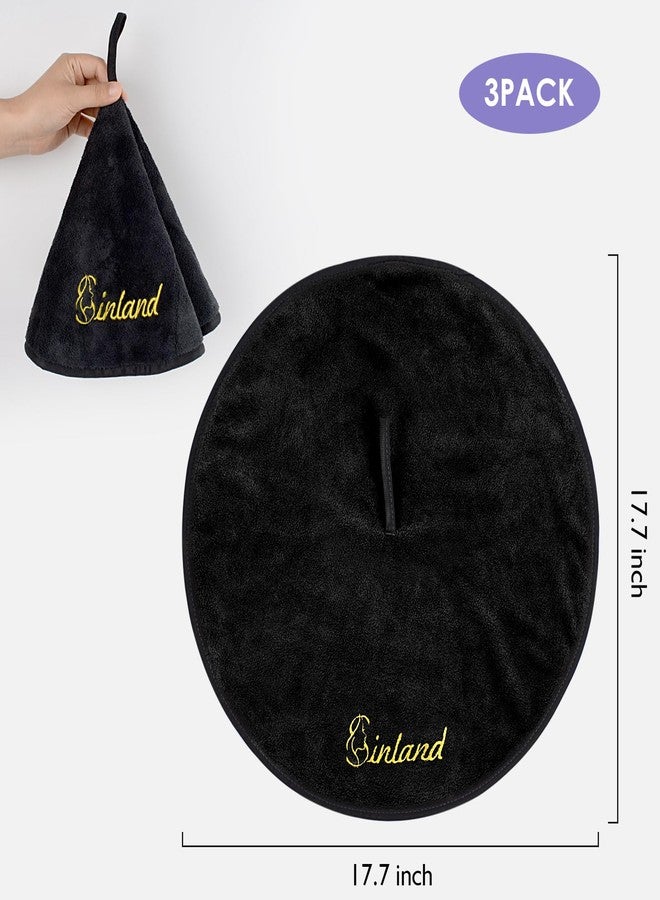 Sinland منشفة يد ميكروفايبر معلقة من SINLAND ناعمة وامتصاصها عالي، منشفة يد دائرية مع حلقة تعليق، قابلة للتعليق في المطبخ والحمام، 3 قطع باللون الأسود - Image 2