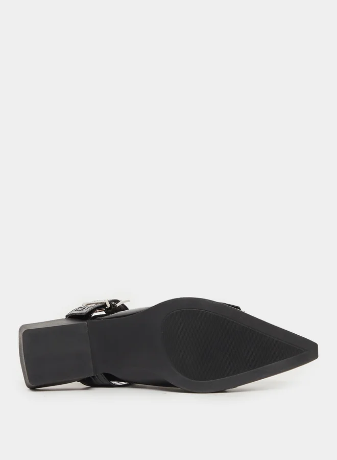 Styli Belted Pointed Toe Block Heel Shoes