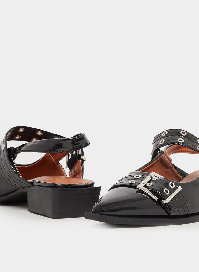 Styli Belted Pointed Toe Block Heel Shoes - Image 4