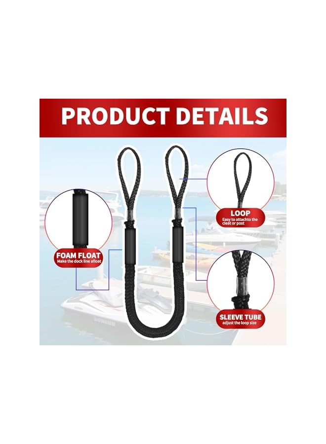 jaexest Bungee Dock Line,Boat Rope Stretchable Docking String with Foam Float for Pontoon Boat,seadoo,WaveRunner,Kayak,Boating Gifts for Men,2pack,4-5.5FT (Black) - Image 3