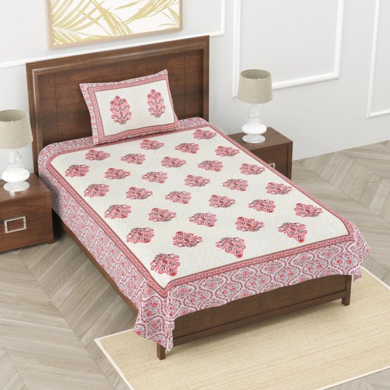 EasyGoods® 240 TC Cotton Bedsheet for Single Bed - Pink | Monarch Bedsheet Single Size Bed Cotton | Single Size Bedsheet | Single Bedsheet with 1 Pillow Cover 59x88 Inch| Handcrafted Bed Sheets - Image 1
