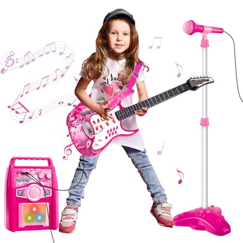 deAO Musical Guitar Play SetAdjustable Height MicrophoneAmplifier Set with StandMusic Light Karaoke Music Toys Birthday for Kids Boys Girls - Image 5