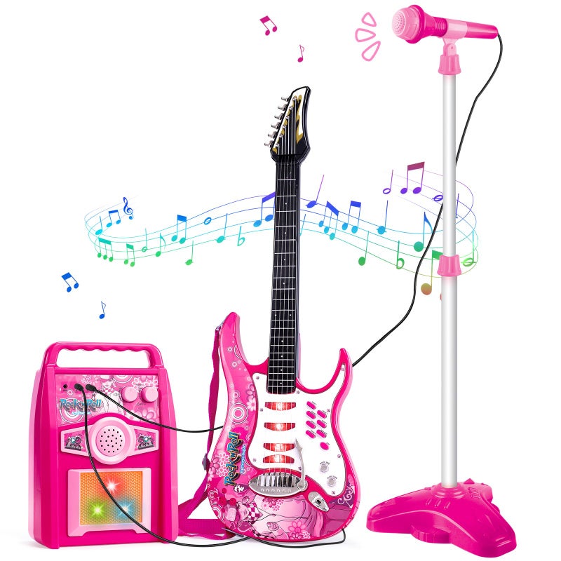 deAO Musical Guitar Play SetAdjustable Height MicrophoneAmplifier Set with StandMusic Light Karaoke Music Toys Birthday for Kids Boys Girls - Image 3