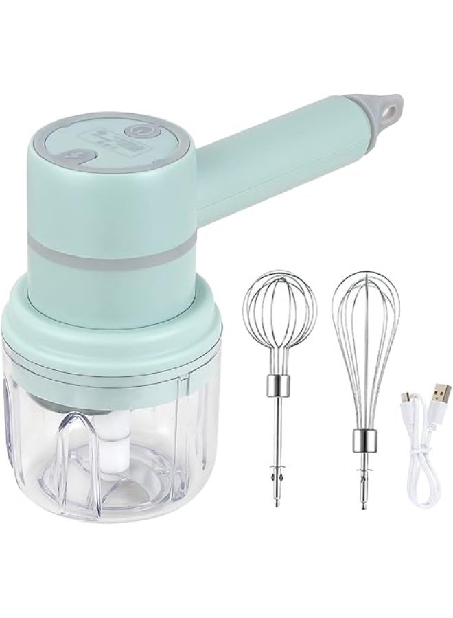 AASHLLC Electric Hand Mixer Mini Garlic Food Chopper 2 in 1, Handheld Egg Whisk 3-Speed Adjustable Cordless with 2 Beaters, Portable Beater USB Rechargeable, Kitchen Blender for Baking Cooking - Image 1
