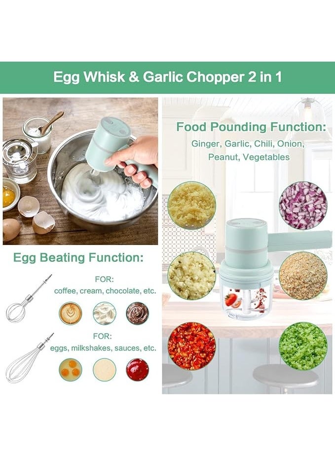 AASHLLC Electric Hand Mixer Mini Garlic Food Chopper 2 in 1, Handheld Egg Whisk 3-Speed Adjustable Cordless with 2 Beaters, Portable Beater USB Rechargeable, Kitchen Blender for Baking Cooking - Image 2