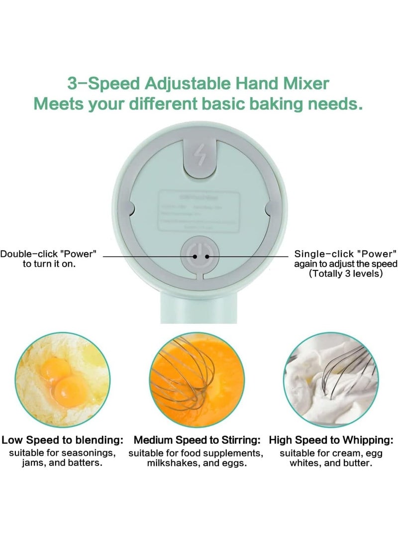 AASHLLC Electric Hand Mixer Mini Garlic Food Chopper 2 in 1, Handheld Egg Whisk 3-Speed Adjustable Cordless with 2 Beaters, Portable Beater USB Rechargeable, Kitchen Blender for Baking Cooking - Image 5