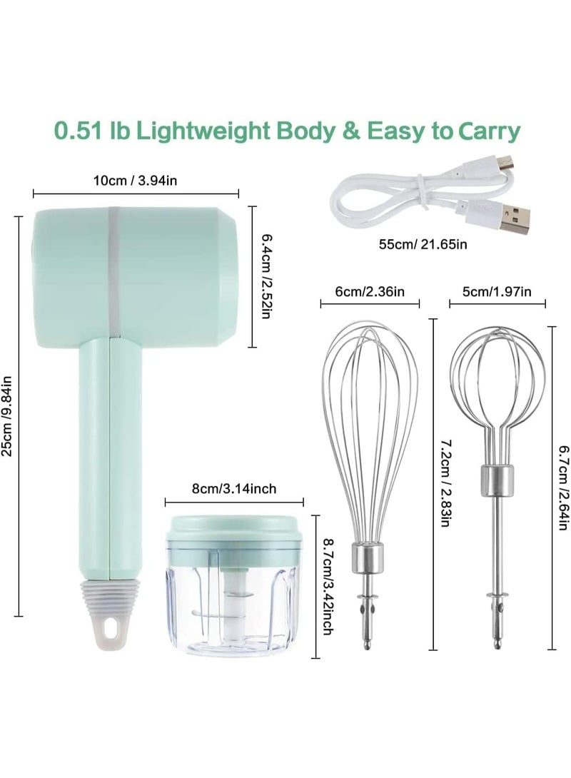 AASHLLC Electric Hand Mixer Mini Garlic Food Chopper 2 in 1, Handheld Egg Whisk 3-Speed Adjustable Cordless with 2 Beaters, Portable Beater USB Rechargeable, Kitchen Blender for Baking Cooking - Image 4