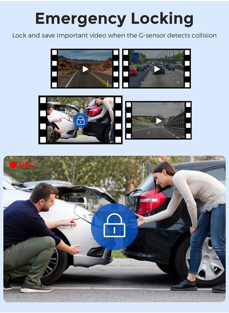 غاز - مجموعة كاميرا داش 4K، أمامية 4K خلفية 1080P، مع وحدة GPS وبطاقة ذاكرة 64 جيجابايت، اتصال WIFI مدمج بتطبيق الهاتف المحمول - Image 1