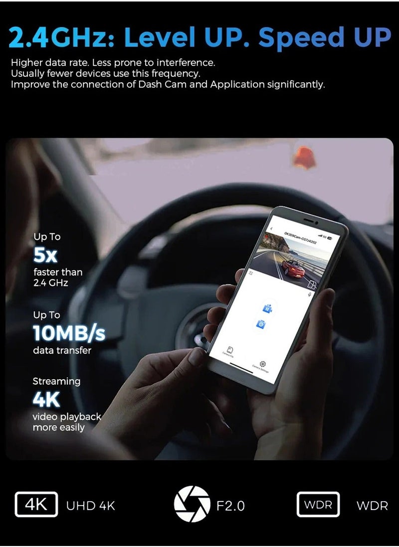 غاز - مجموعة كاميرا داش 4K، أمامية 4K خلفية 1080P، مع وحدة GPS وبطاقة ذاكرة 64 جيجابايت، اتصال WIFI مدمج بتطبيق الهاتف المحمول - Image 1