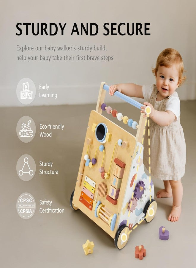 Frogprin Wooden Baby Walker, Baby Push Walker, Montessori Walker Toy for Babies 12M+ Learning to Walk & Sit-to-Stand, Adjustable Speed Walkers for Boys, Baby Activity Center with Sensory Toy for Girls - Image 2