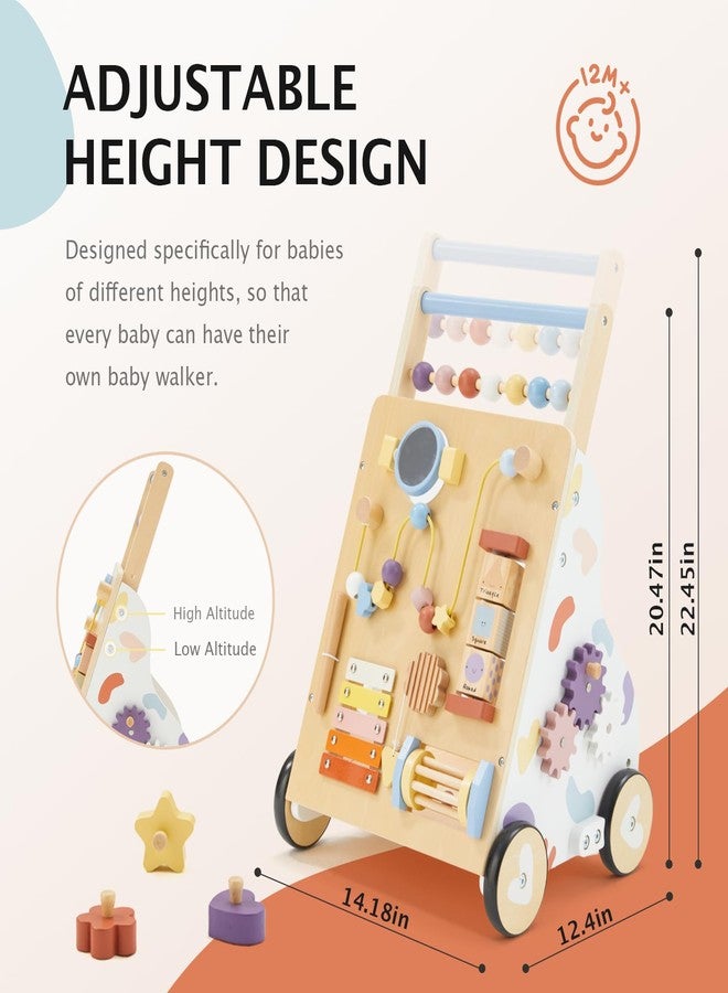 Frogprin Wooden Baby Walker, Baby Push Walker, Montessori Walker Toy for Babies 12M+ Learning to Walk & Sit-to-Stand, Adjustable Speed Walkers for Boys, Baby Activity Center with Sensory Toy for Girls - Image 3