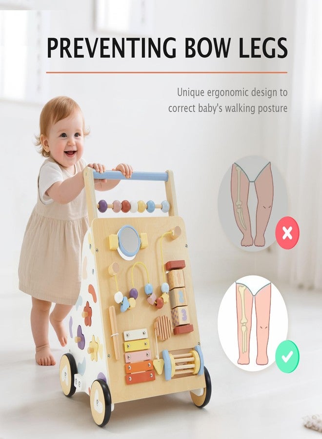 Frogprin Wooden Baby Walker, Baby Push Walker, Montessori Walker Toy for Babies 12M+ Learning to Walk & Sit-to-Stand, Adjustable Speed Walkers for Boys, Baby Activity Center with Sensory Toy for Girls - Image 4