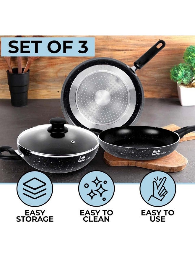 The Better Home Non Stick Induction Cookware (3mm Thickness)| Induction Utensils for Cooking |Non Stick Frying Pan (24cm), Non Stick Dosa Tawa (28cm), Non Stick Kadai (24cm) | 3 Layer Nonstick Coating - Image 2