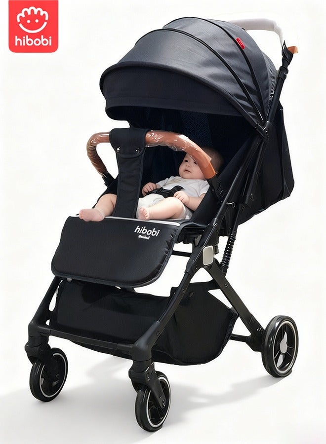 hibobi Lightweight Foldable Stroller, Suitable for 0-3 Years, 360° Shock-Absorbing Wheels, Sunshade Canopy, Extra-Large Storage Basket, 5-Point Safety Harness - Image 1
