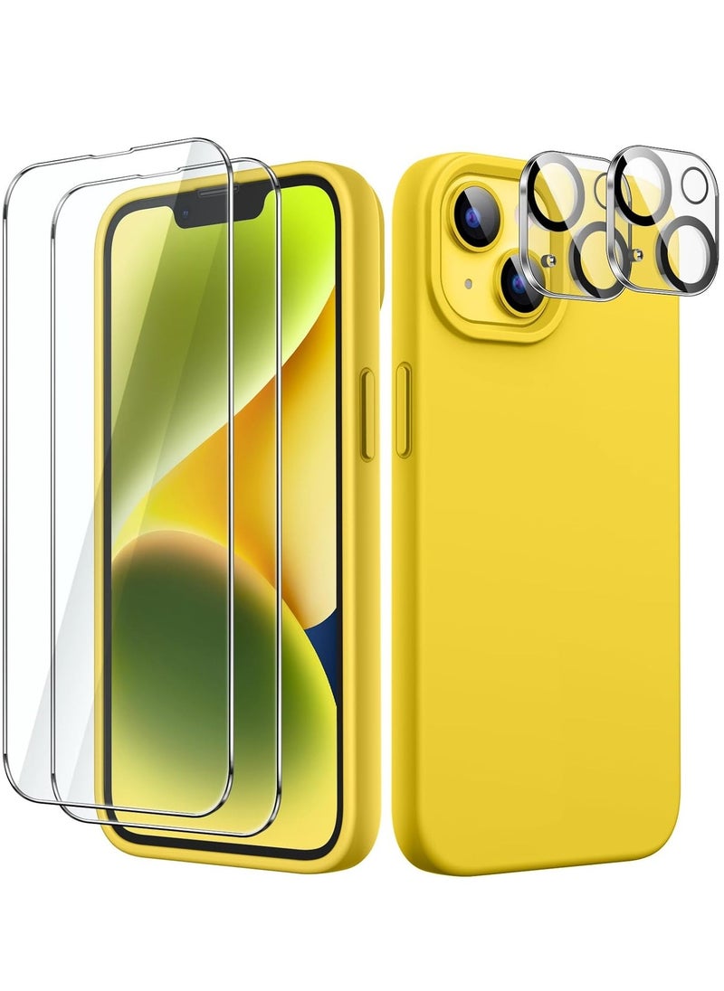 Raxoom "5-in-1 iPhone 14 (6.1-Inch) Yellow Silicone Case - With 2 Screen Protectors & 2 Camera Lens Protectors" - Image 1