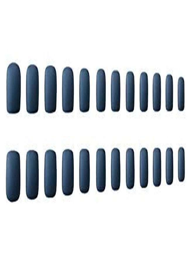 JINDIN Press On Nails Square Blue Short Matte Fake Nails with Glue Design False Nails Full Cover Acrylic Sticker On Nails for Women Girls 24 Sheet (Navy Blue) - Image 4