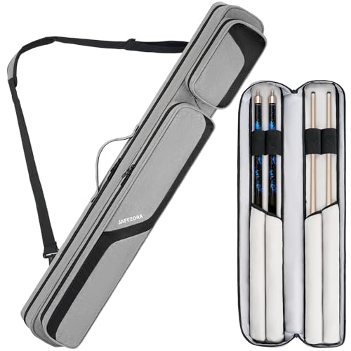 Jaffzora Pool Cue Case 2x2 Pool Stick Carrying Case Holds 2 Butts and 2 Shafts Soft Billiard Cue Bag with Shoulder Straps Gray Bag Only - Image 1